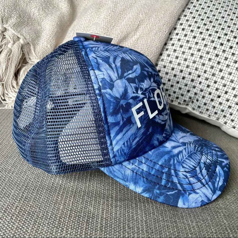 Billabong Florida Blue Palm Trees Trucker Hat Women’s Snapback Cap NWT
